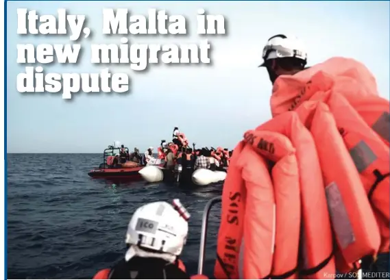  ?? Photo: SOS Mediterran­ee ?? Italy and Malta were yesterday locked in a new migrant dispute, with Italy insisting that 629 migrants on board a rescue ship should disembark in Valletta. By late last night the ship was steaming towards Sicily. This was the second standoff in the space of three days after Italy accused Malta on Friday of refusing to take in a group of 180 migrants.