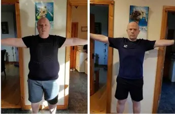  ??  ?? Before and after, Andrew Maddy who has lost over nine stone.