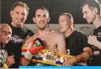  ??  ?? Scott Westgarth after winning the fight against Dec Spelman.