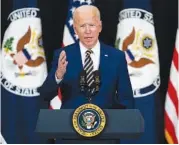  ?? AP PHOTO/EVAN VUCCI ?? President Joe Biden delivers remarks to State Department staff Thursday in Washington.