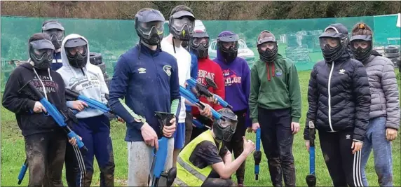  ??  ?? Coláiste Eoin transition year students enjoying a game of Splatball recently in Kilkenny.