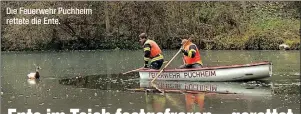  ??  ?? Die Feuerwehr Puchheim rettete die Ente.