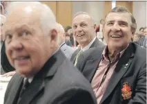  ?? J O H N K E N N E Y/ MO N T R E A L G A Z E T T E ?? Former Montreal Canadiens greats, front to back, Yvan Cournoyer, Serge Savard and Guy Lafleur at the Sports Celebrity Breakfast at the Cummings Jewish Centre in Montreal Sunday.