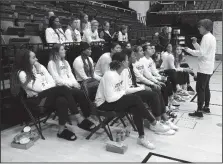  ?? NHAT V. MEYER/BAY AREA NEWS GROUP ?? Stanford head coach Tara VanDerveer talks to her team after they were announced as a No. 1 seed in Stanford on March 12.