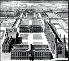  ??  ?? The unrealised 1724 scheme for the land west of the Cam by landscape designer Charles Bridgeman that was intended to accompany a new quadrangle by the Chapel at King’s