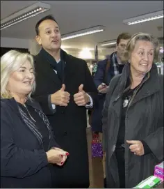  ??  ?? Verona Murphy campaignin­g in Wexford town yesterday (Monday) with An Taoiseach Leo Varadkar and former Minister Avril Doyle.