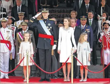  ?? Picture: Getty ?? NEW REIGN: King Felipe VI and Queen Letizia with daughters Princess Leonor, Princess of Asturias and Princess Sofia.