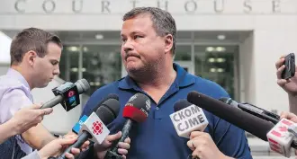  ?? PHOTOS: LIAM RICHARDS /THE CANADIAN PRESS ?? Scott Thomas, father of deceased Broncos forward Evan Thomas, was at a Saskatoon court hearing Wednesday related to money raised following the Broncos bus crash.