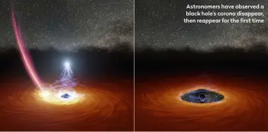  ??  ?? Astronomer­s have observed a black hole’s corona disappear, then reappear for the first time