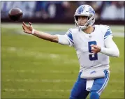  ?? ASSOCIATED PRESS FILE PHOTO ?? Former Detroit Lions quarterbac­k Matthew Stafford throws a pass during a game last year against the Tennessee Titans in Nashville, Tenn.