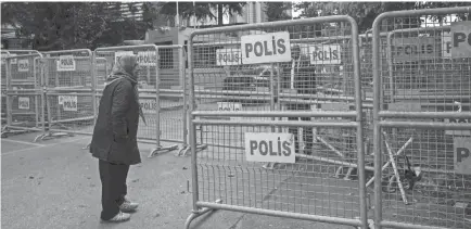  ?? AFP/GETTY IMAGES ?? Police barriers surround the Saudi Consulate in Istanbul, where Jamal Khashoggi died.