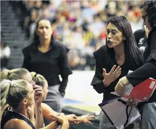  ?? PHOTO: GETTY IMAGES ?? Getting through . . . Silver Ferns coach Noeline Taurua, pictured stressing a point to her players during the Ferns’ 5544 win in Hamilton on Sunday, says the job against Australia tonight is to back up well.