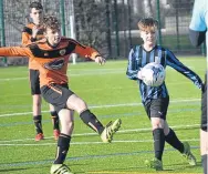  ??  ?? DUSC (tangerine) and Forfar U/14s shared 12 goals between them with DUSC winning 7-5.