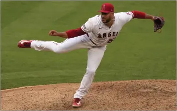  ?? MARK J. TERRILL — THE ASSOCIATED PRESS ?? Angels relief pitcher Carlos Estevez had 31saves and made the All-Star team in 2023, his first season with the Angels, but he had four blown saves and a very high ERA of 8.38over the final two months of the season.