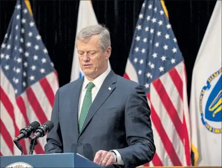  ?? SHNS PHOTO ?? Gov. Charlie Baker outlines the state of the coronvirus pandemic and renewed restrictio­ns that are resulting as the virus takes an increased toll across the Bay State.