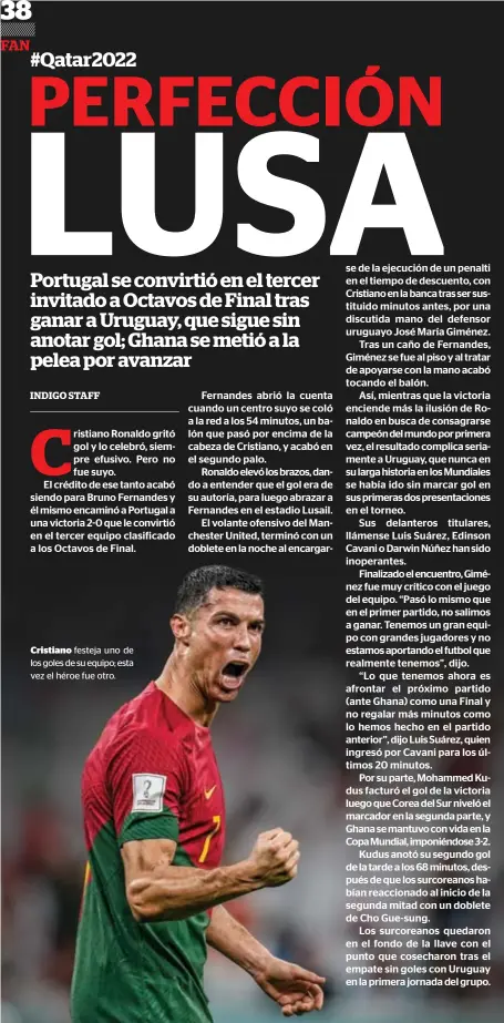  ?? ?? Cristiano festeja uno de los goles de su equipo; esta vez el héroe fue otro.