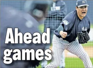  ?? N.Y. Post: Charles Wenzelberg ?? FRESH ACE: Masahiro Tanaka is pumped up after delivering a pitch to Chris Carter in a simulated game Thursday.