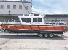  ?? Pittsburgh Bureau of Fire ?? The new, 34-foot Pittsburgh Bureau of Fire Fireboat 1 will be docked on the Monongahel­a River near SouthSide Works.