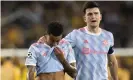 ?? Photograph: Peter Klaunzer/EPA ?? Jesse Lingard (left) is consoled by Harry Maguire following the final whistle after his mistake led to Young Boys’ winning goal.