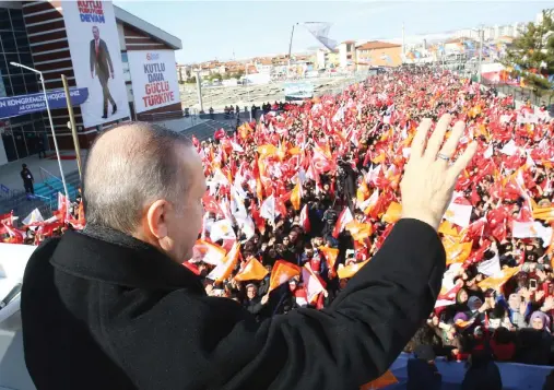  ??  ?? Turkey's President Recep Tayyip Erdogan addresses his supporters in Kutahya, western Turkey, on Saturday. (AP)