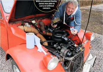  ??  ?? MESS!
Faulty breather meant a puddle of oil in the air cleaner housing. With occasional checks, James was able to carry on without concern.