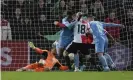  ?? Peter de Jong/AP ?? Slavia Prague’s Ibrahim Traoré, with his back to goal, flicks the ball in for his side’s late equaliser at Feyenoord. Photograph: