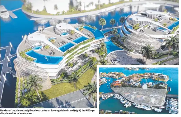  ?? ?? Renders of the planned neighbourh­ood centre on Sovereign Islands; and (right) the 9193sq m site planned for redevelopm­ent.