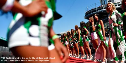  ??  ?? TOO RACY: Grid girls line up for the pit lane walk ahead of the Italian Grand Prix at Monza last September