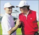  ?? WOOHAE CHO
/ ASSOCIATED
PRESS ?? Zach Johnson (left) shakes hands with U.S. playing partner Phil Mickelson after their victory over Jason Day and Steven Bowditch.