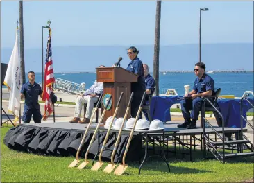  ?? PHOTOS BY CHUCK BENNETT ?? The Coast Guard broke ground Wednesday on a new facility that will house two new cutters and more personnel at its San Pedro base, which oversees Los Angeles and Long Beach.