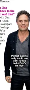  ?? ?? Perfect match?: Kelly would love Mark Ruffalo to be Zara’s Mr Right