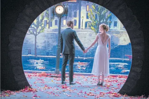  ??  ?? A SONG IN THEIR HEARTS: Ryan Gosling and Emma Stone play a young couple trying to find happiness together in Damien Chazelle’s highly acclaimed ‘La La Land’.