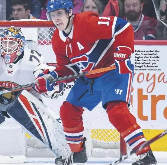  ?? PHOTO MARTIN CHEVALIER ?? Fidèle à ses habitudes, Brendan Gallagher s’est installé à l’embouchure du filet défendu par Sergeï Bobrovsky.