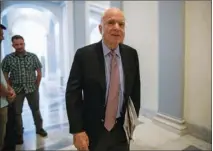  ?? Associated Press ?? U.S. Sen. John McCain, R-Ariz., arrives at his office Monday in Washington amid a last-ditch GOP push to overhaul the nation’s health care system. Looking at the twilight of his career and a grim cancer diagnosis, McCain, who prides himself on an...