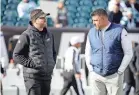  ?? GEORGE WALKER IV/TENNESSEAN.COM ?? Eagles coach Nick Sirianni and Titans coach Mike Vrabel talk before the game.