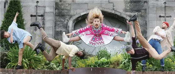  ??  ?? Jade O’Connor of aerial performanc­e company Femme Bizarre with street dance troupe Human Collective at Dublin Castle to launch the Dublin Fringe Festival