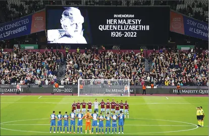  ?? ?? A minute’s silence was held before the Europa League game between West Ham and FCSB in London after the death of Queen Elizabeth II on September 8