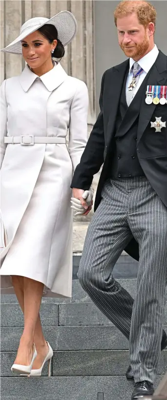  ?? ?? Ceremony: The Sussexes at a Platinum Jubilee event for the late Queen last year
