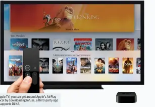  ??  ?? On Apple TV, you can get around Apple’s AirPlay protocol by downloadin­g Infuse, a third-party app that supports DLNA.