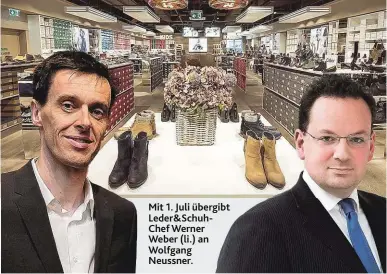  ??  ?? Mit 1. Juli übergibt Leder&SchuhChef Werner Weber (li.) an Wolfgang Neussner.