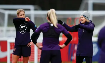  ??  ?? Hege Riise (right) talks to Steph Houghton during a training session at St George’s Park. Photograph: Lynne Cameron/The FA/Getty Images