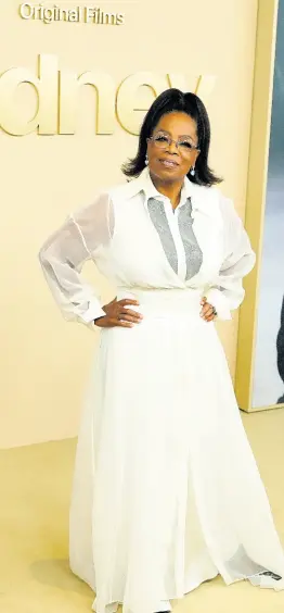  ?? AP PHOTOS ?? Oprah Winfrey, a producer of ‘Sidney,’ poses at the premiere of the documentar­y film on September 21, at the Academy Museum of Motion Pictures in Los Angeles.