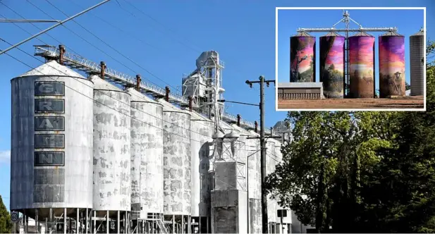  ?? Photo: Bev Lacey/Contribute­d ?? NEW ATTRACTION: Kennards is open to transformi­ng old grain silos it now owns on Anzac Ave into a public attraction, such as the art mural created on silos in Thallon (inset).