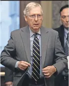  ?? MARK WILSON/ GETTY IMAGES ?? WEDNESDAY Majority Leader Mitch McConnell and fellow senators will vote in the impeachmen­t trial on whether to acquit Trump.