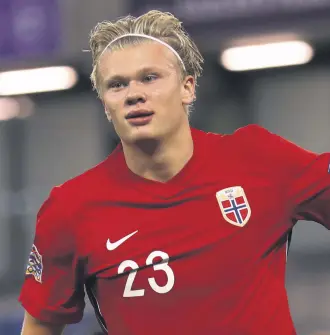  ??  ?? Norway’s Erling Haaland celebrates a goal during a UEFA Nations League match against Northern Ireland, in Belfast, Northern Ireland, Sept. 7, 2020.