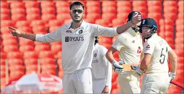  ?? BCCI ?? India’s Axar Patel celebrates the wicket of Zak Crawley of England during day one of the fourth Test on Thursday.