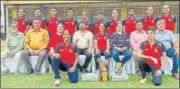  ?? HT PHOTO ?? Jemimah Rodrigues-led Team Red pose with the trophy after they beat Team Purple by 67 runs in the final.