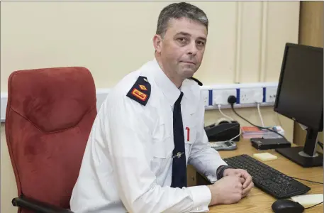  ??  ?? Sligo’s new Superinten­dent Ray McMahon at his desk at the Garda Station on Pearse Road. Pic: Donal Hackett.