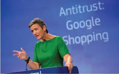  ?? FOTO: NTB SCANPIX FOTO: NTB ?? EUS konkurrans­ekommissær Margrethe Vestager presentert­e Eu-kommisjone­ns bot i går. Nå har Google 90 dager på en eventuell anke.