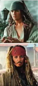  ??  ?? This combinatio­n of photos released by Disney, shows the character Jack Sparrow at two stages of his life in "Pirates of the Caribbean: Dead Men Tell No Tales.